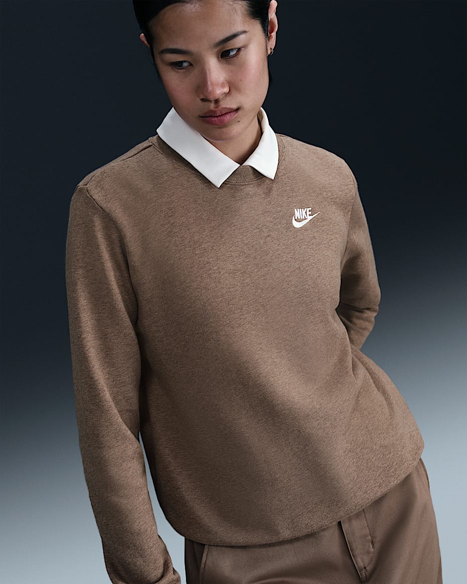 Nike Sportswear Club Fleece Women's Crew-Neck Sweatshirt - Mink Brown/Heather/White