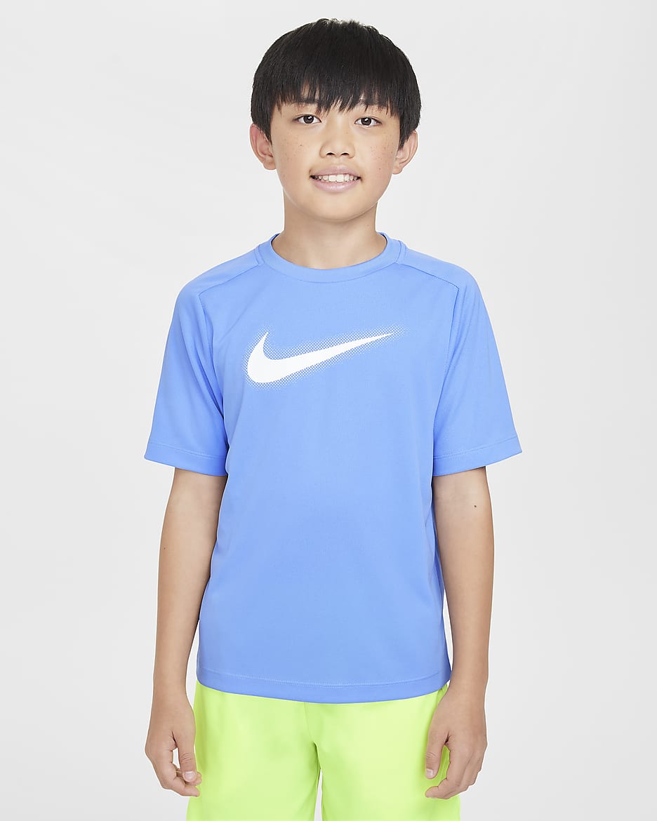 Nike Multi Older Kids' (Boys') Dri-FIT Graphic Training Top - Royal Pulse/White