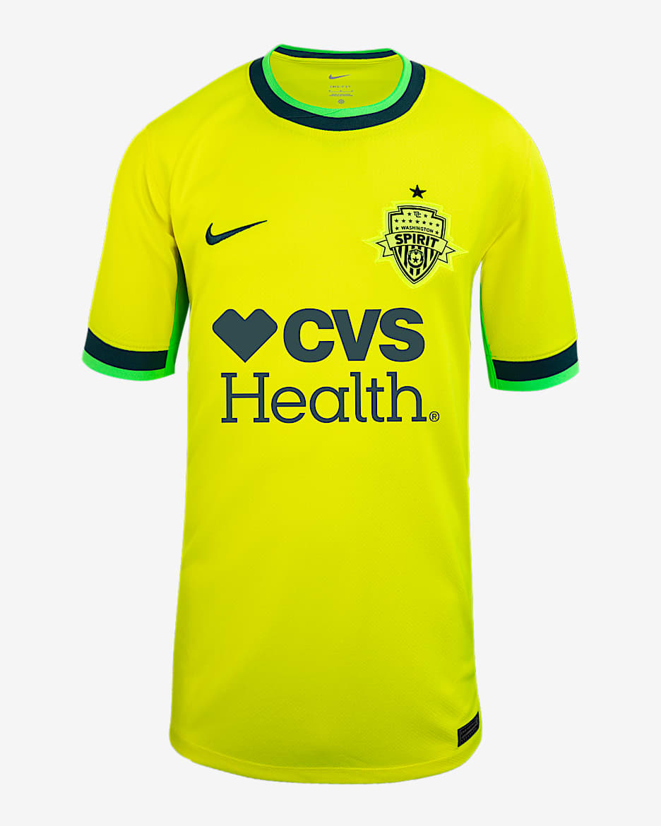 Washington Spirit 2025 Stadium Away Big Kids' Nike Dri-FIT NWSL Replica Jersey - Lemon Venom/Deep Teal