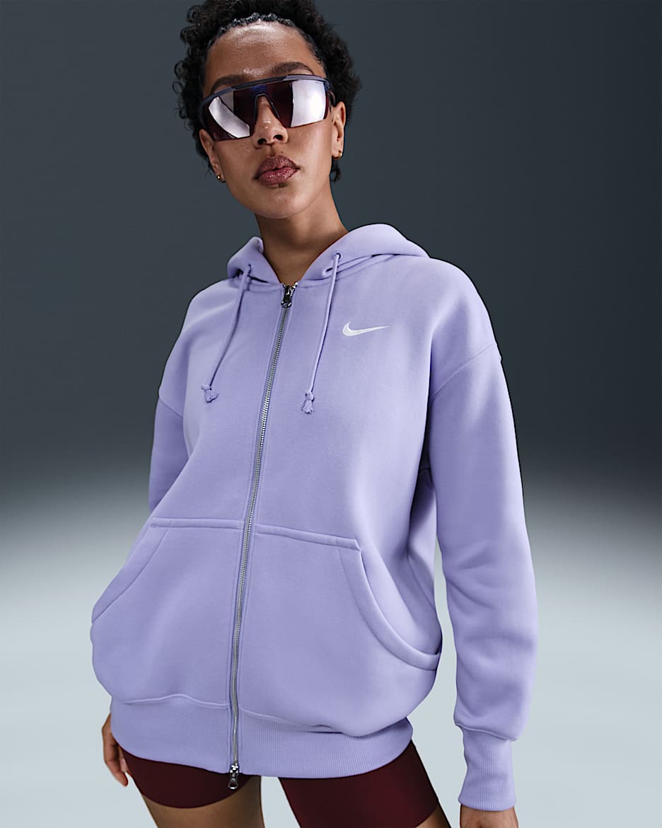 Sudadera con gorro con cierre completo de tejido Fleece oversized para mujer Nike Sportswear Phoenix - Hielo lila/Vela