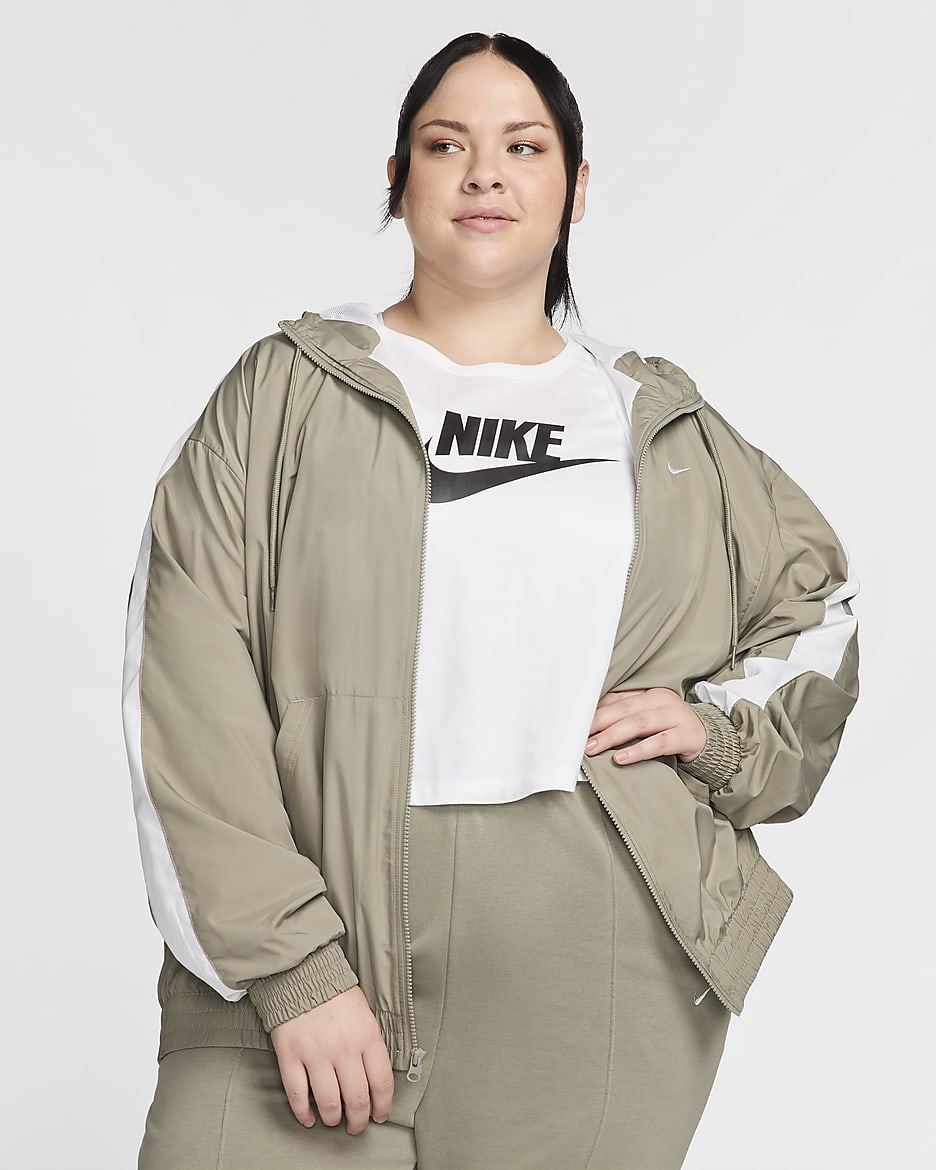 Nike Sportswear Classic Wovens Women's Loose UV Hooded Jacket (Plus Size) - Light Army/White