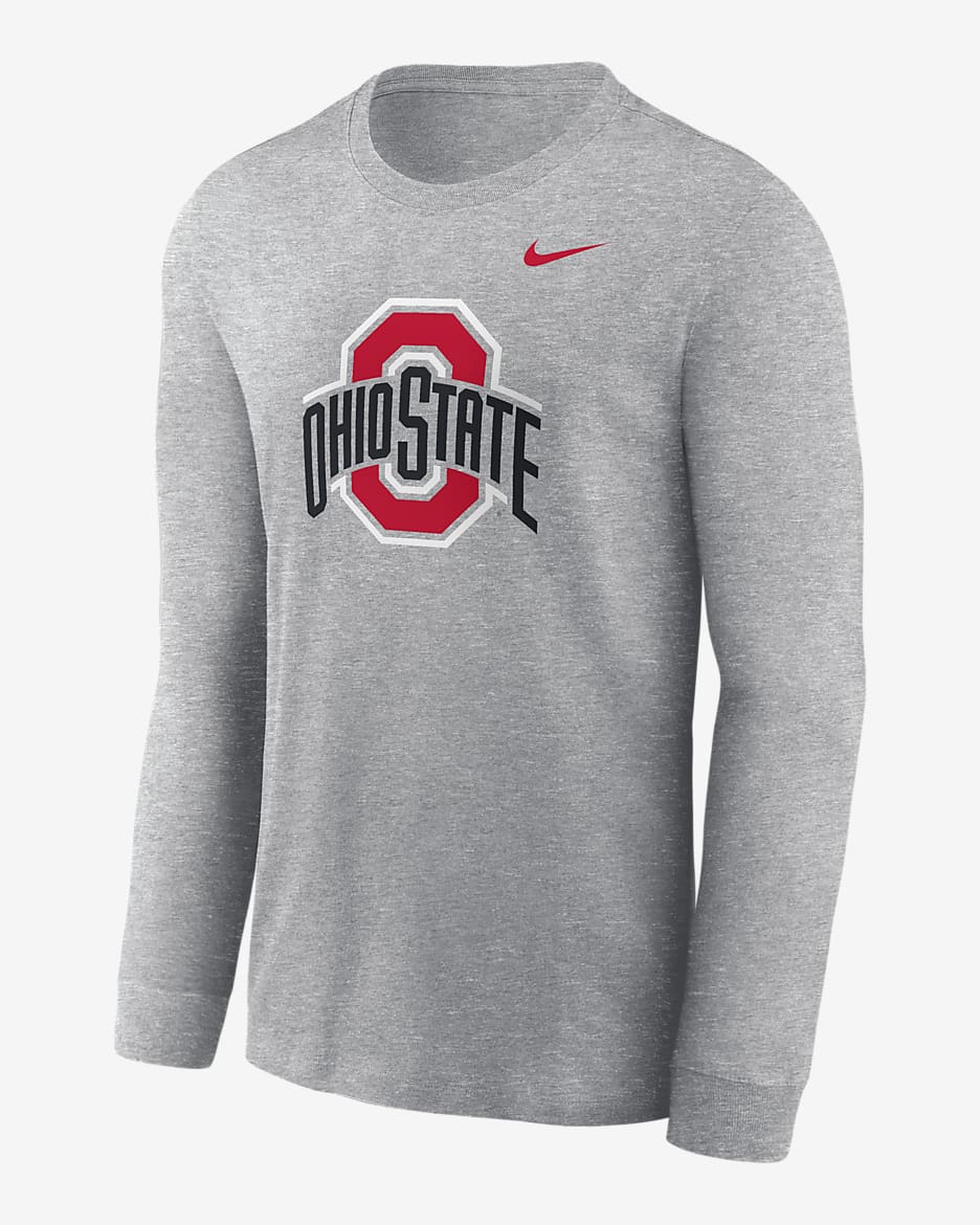 Ohio State Buckeyes Primary Logo Men's Nike College Long-Sleeve T-Shirt - Dark Grey Heather