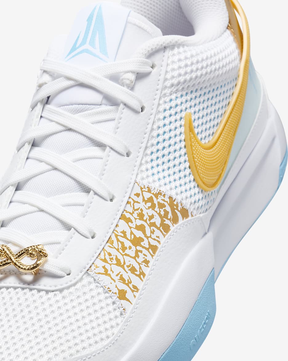 JA 1 EP Basketball Shoes - White/Aquarius Blue/Glacier Blue/Metallic Gold