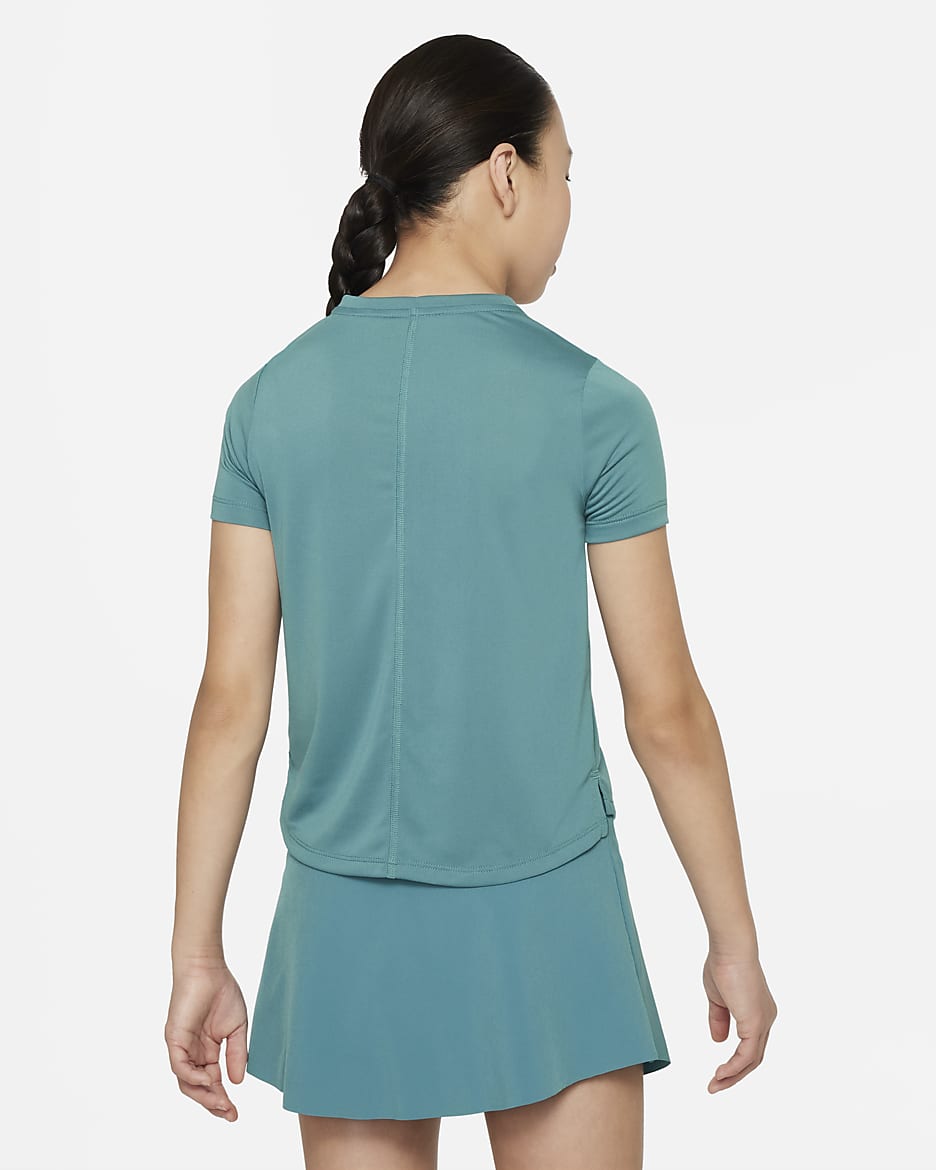 Nike One Older Kids' (Girls') Dri-FIT Short-Sleeve Training Top - Mineral Teal/White