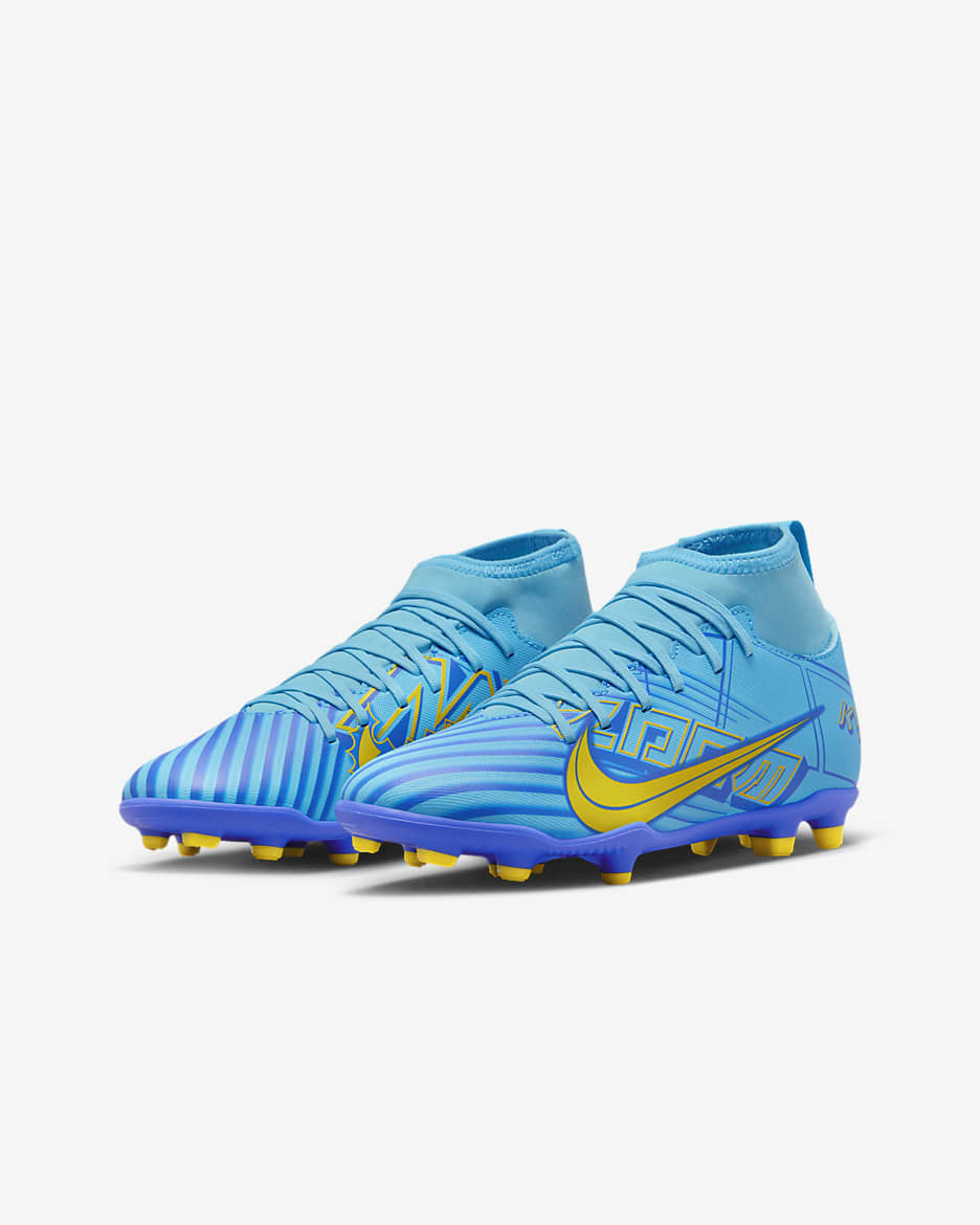 Nike Jr. Mercurial Superfly 9 Club KM FG/MG Little/Big Kids' Multi-Ground High-Top Soccer Cleats - Baltic Blue/White