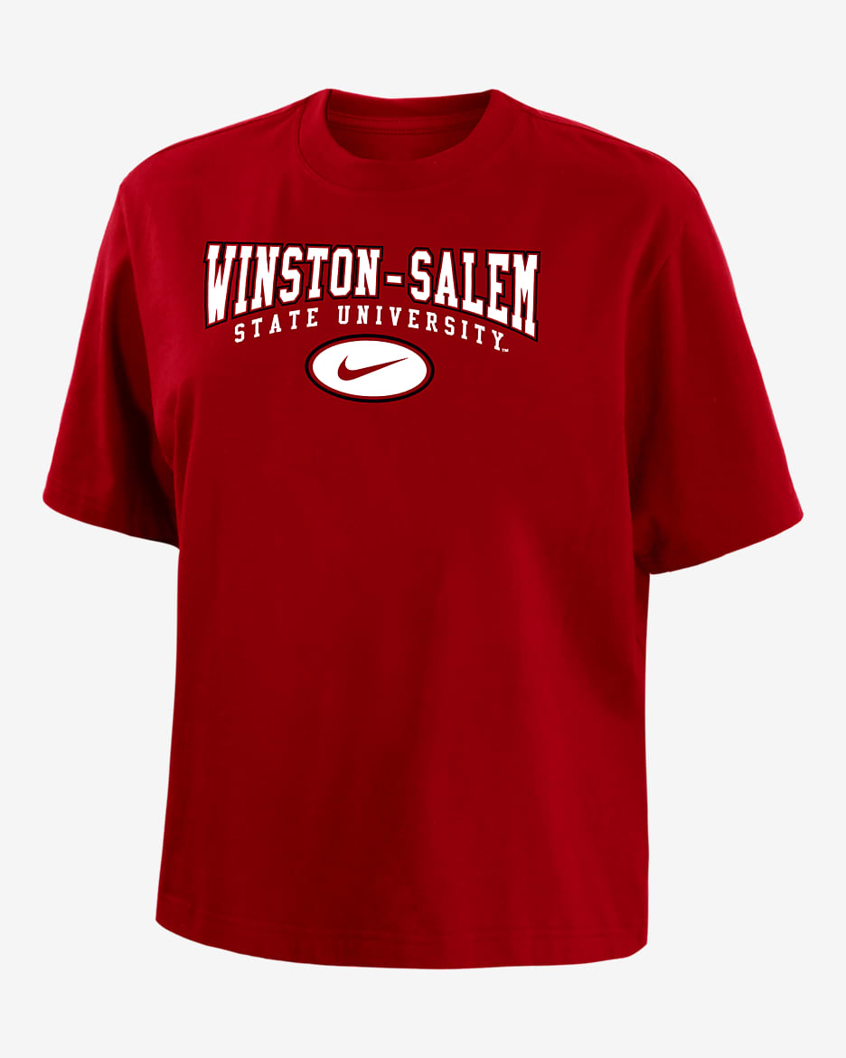 Playera de corte cuadrado universitaria Nike para mujer Winston-Salem - Rojo