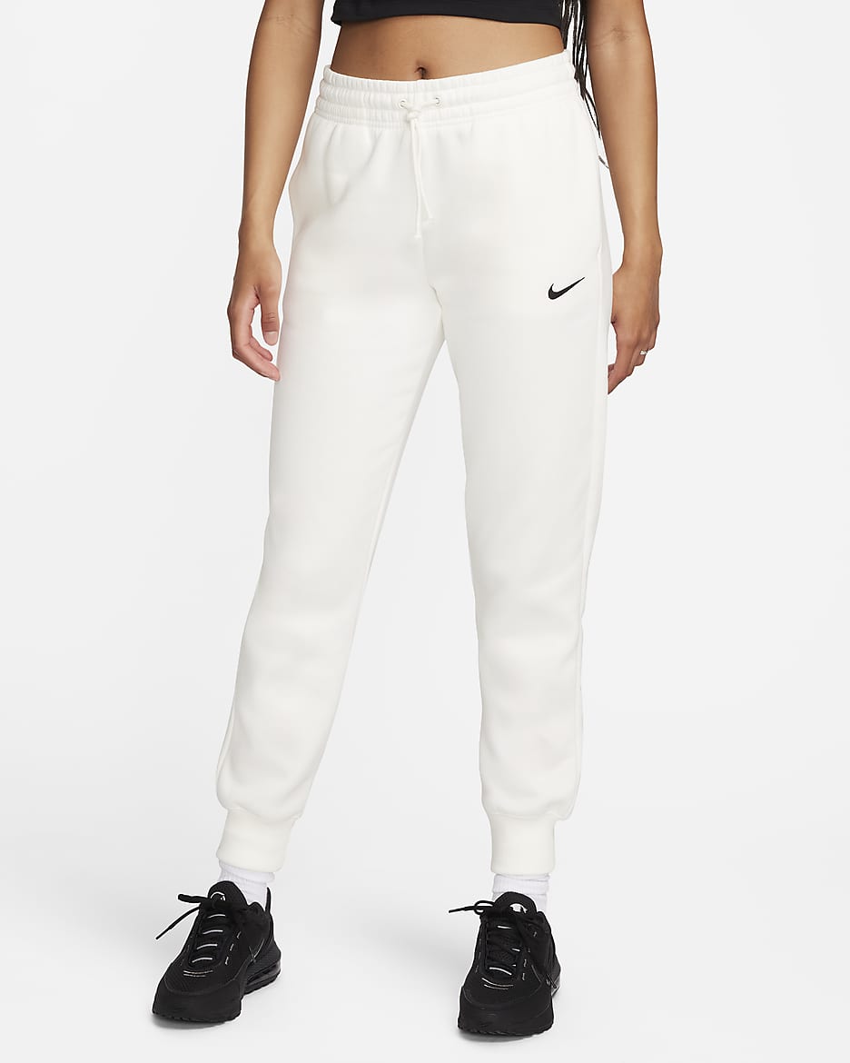 Pants de entrenamiento de tiro medio para mujer Nike Sportswear Phoenix Fleece - Vela/Negro