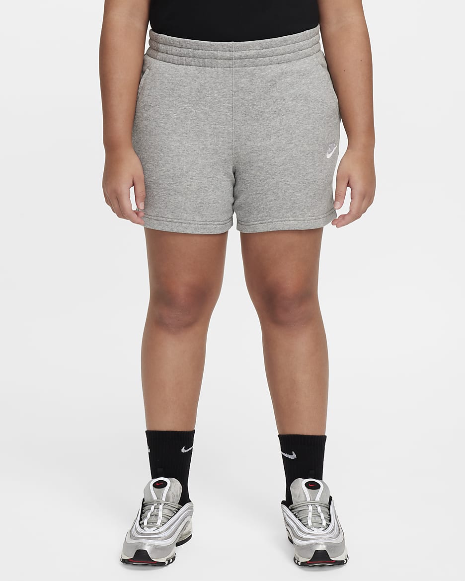 Shorts de French Terry de 13 cm para niña talla grande  (tallas amplias) Nike Sportswear Club Fleece - Gris oscuro jaspeado/Gris básico/Blanco