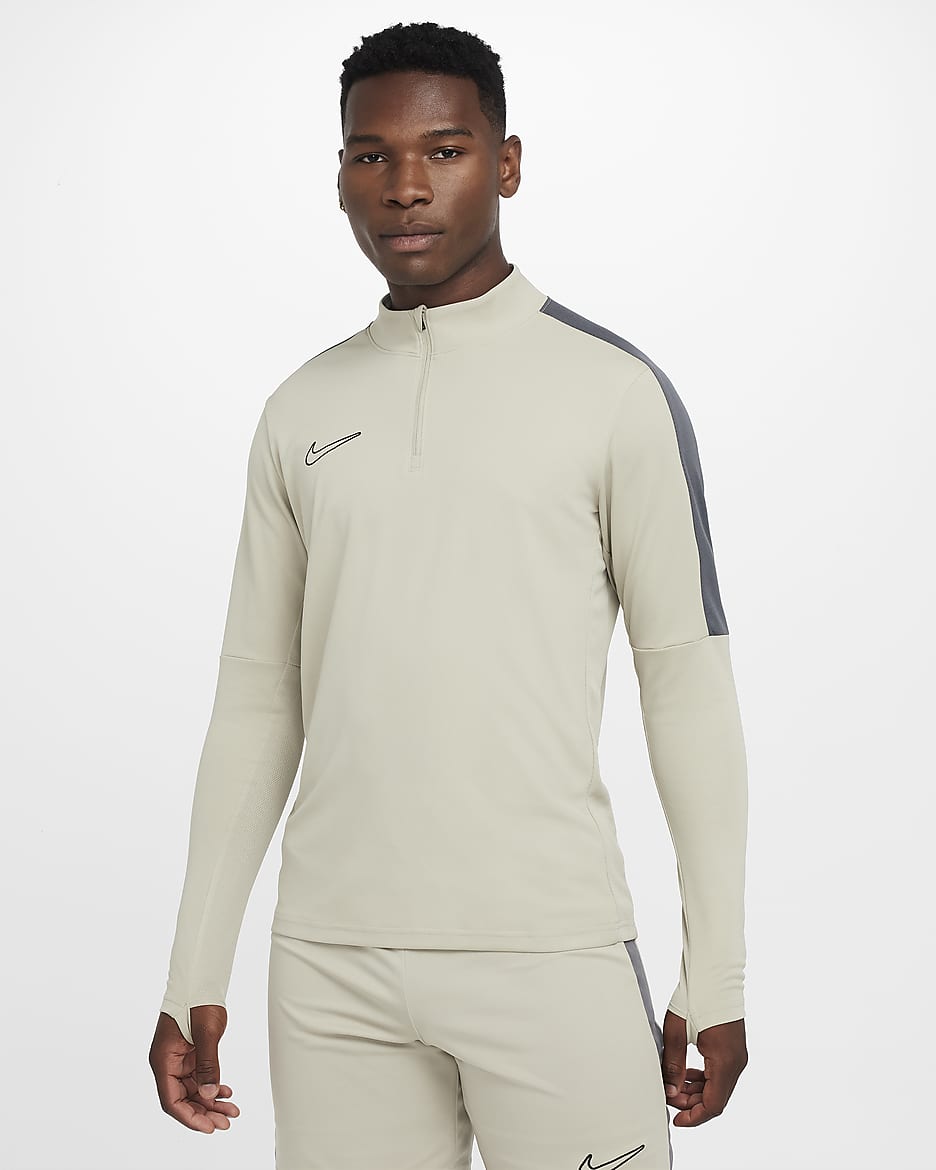 Męska koszulka piłkarska z zamkiem 1/2 Dri-FIT Nike Academy - Stone/Iron Grey/Czerń