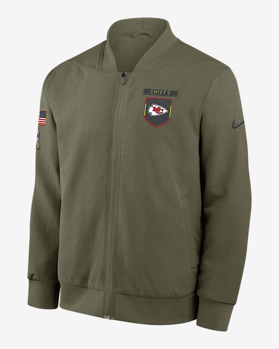 Kansas City Chiefs Salute to Service Sideline Men's Nike NFL Full-Zip Bomber Jacket - Olive