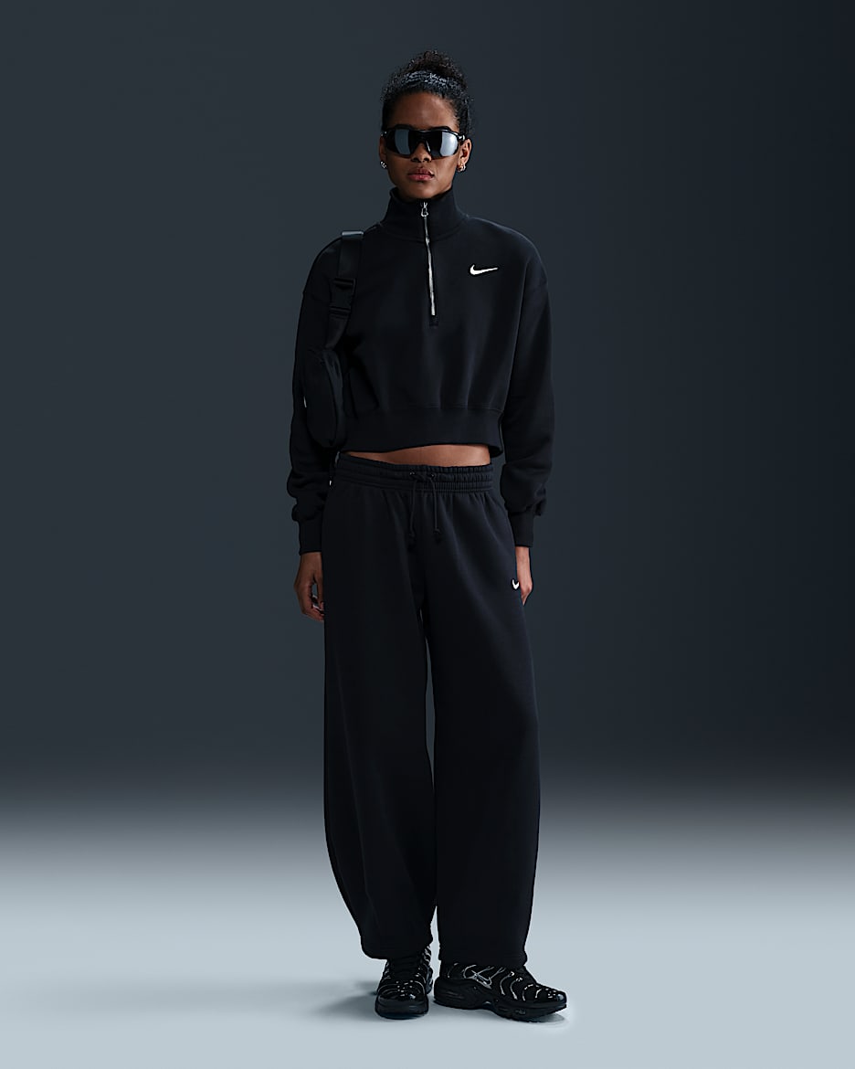 Pants entallados oversized de tiro medio para mujer Nike Sportswear Phoenix Fleece - Negro/Vela