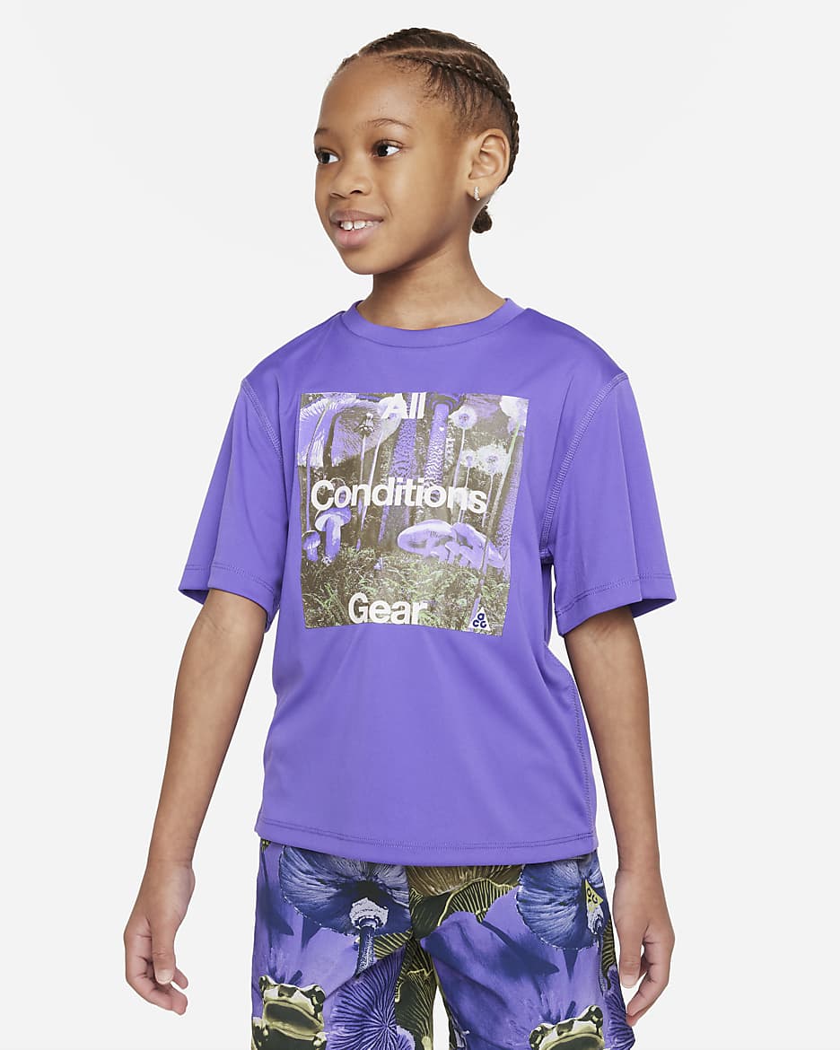 Nike ACG Graphic Performance Tee Younger Kids' Sustainable-Material UPF Dri-FIT Tee - Action Grape