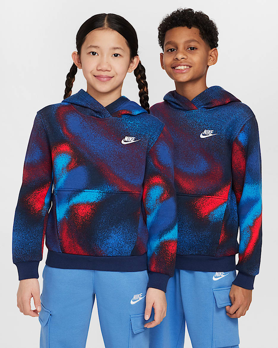 Sudadera con gorro para niños talla grande Nike Sportswear Club Fleece - Obsidiana/Azul marino medianoche/Blanco