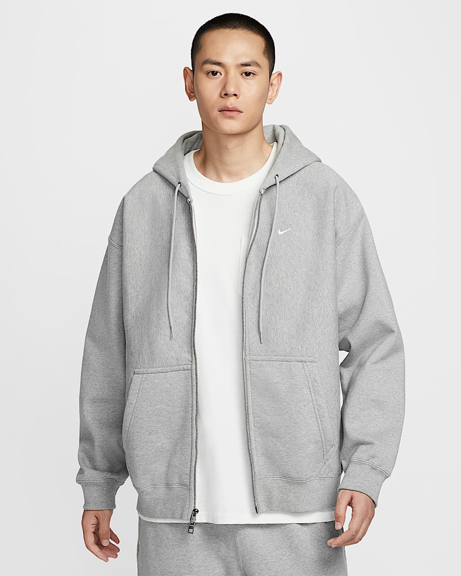 Nike Solo Swoosh Men's Full-Zip Fleece Hoodie - Dark Grey Heather/Light Smoke Grey/White