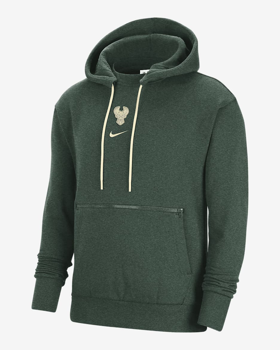 Milwaukee Bucks Courtside Men's Nike NBA Pullover Fleece Hoodie - Fir/Heather/Flat Opal
