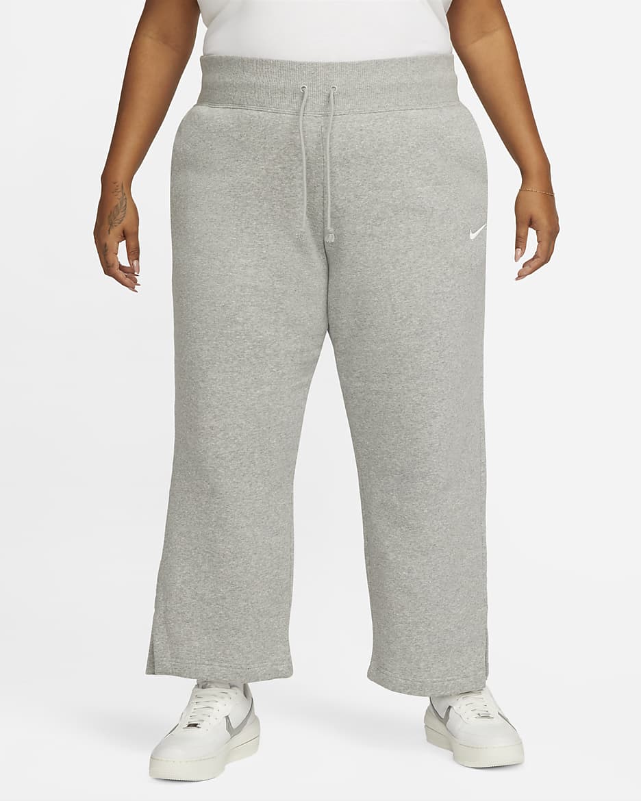 Nike Sportswear Phoenix Fleece Women's High-Waisted Wide-Leg Tracksuit Bottoms (Plus Size) - Dark Grey Heather/Sail