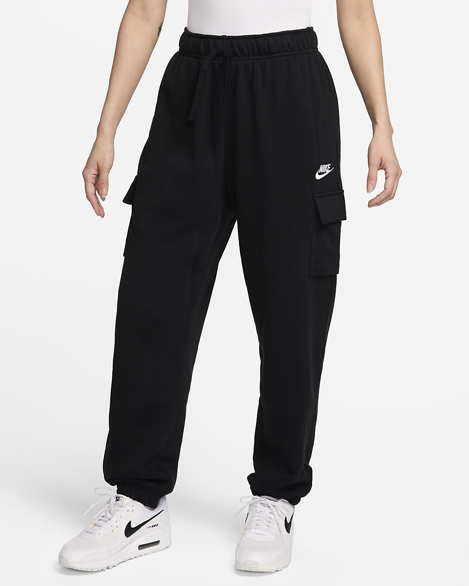 Nike Sportswear Club Fleece Women's Mid-Rise Oversized Cargo Tracksuit Bottoms - Black/White