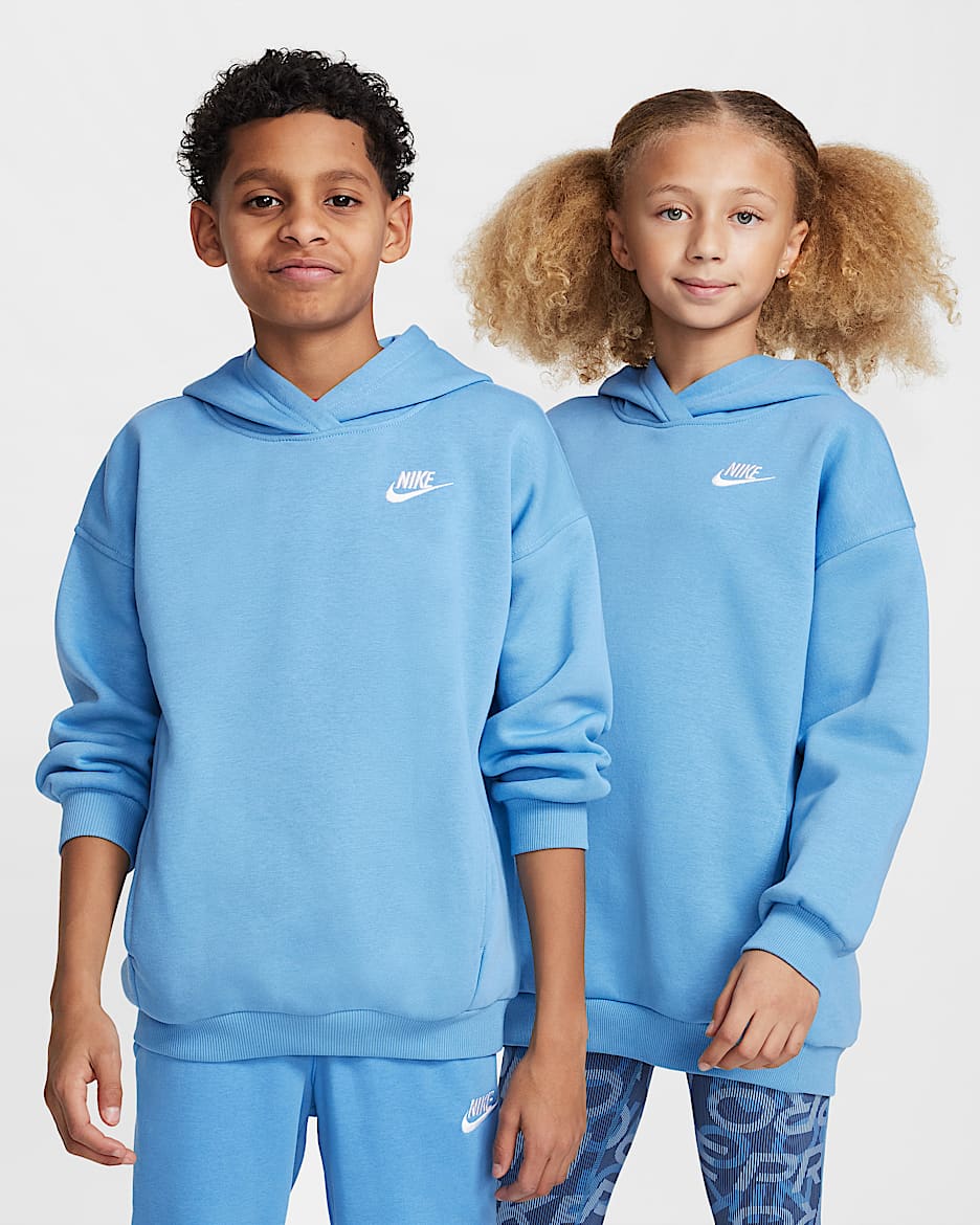 Sudadera con gorro sin cierre oversized para niños talla grande Nike Sportswear Club Fleece - Azul extremo/Blanco