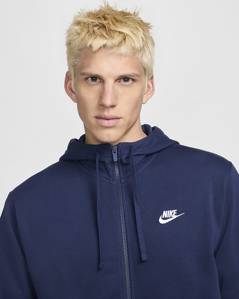 Felpa con cappuccio e zip a tutta lunghezza Nike Sportswear Club – Uomo - Midnight Navy/Midnight Navy/Bianco