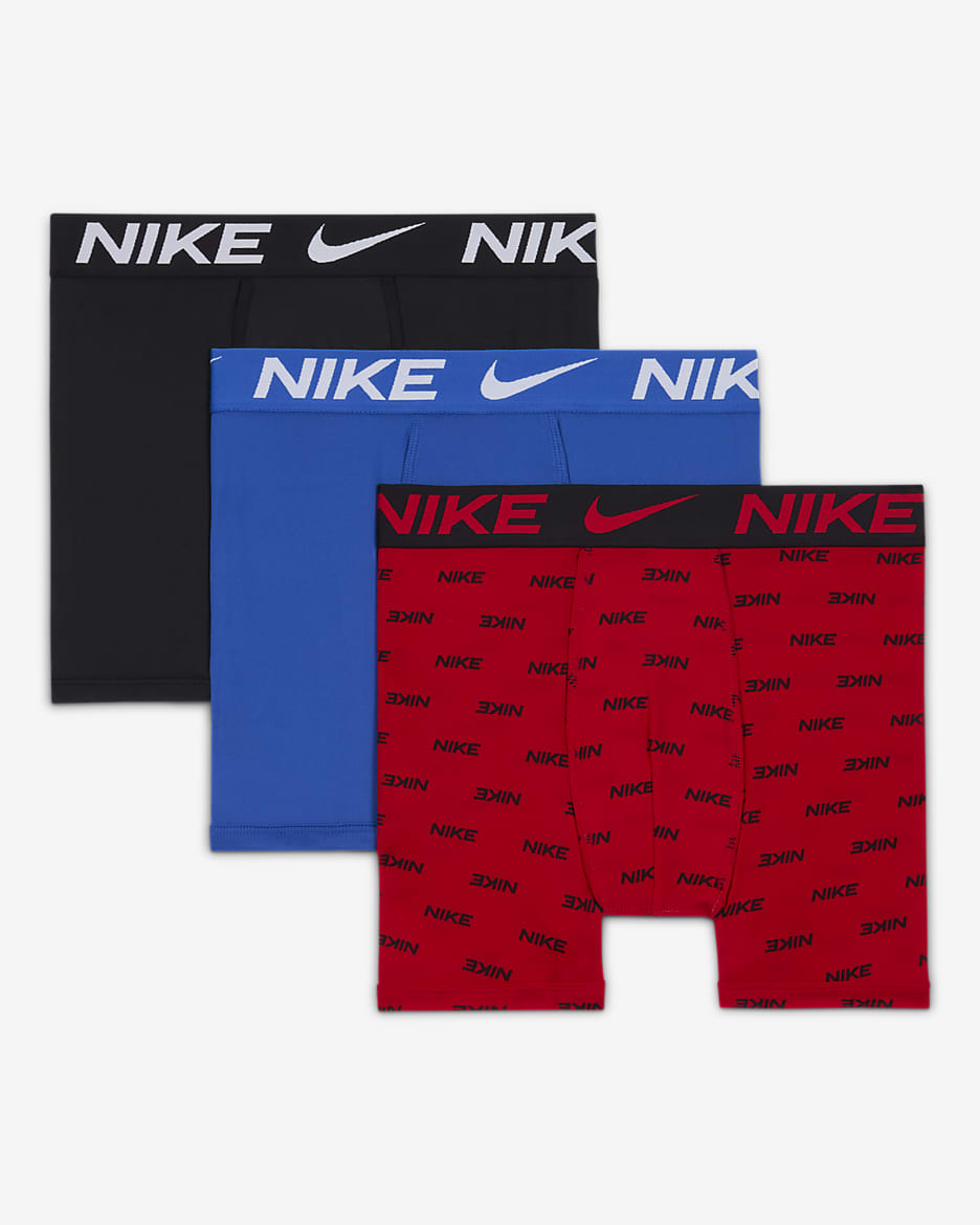 Nike Dri-FIT Essentials Big Kids' Printed Boxer Briefs (3-Pack) - Multi-Color/University Red