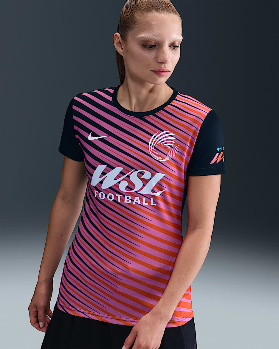 WSL Women's Nike Football Pre-Match Top - Black/Action Grape/Safety Orange