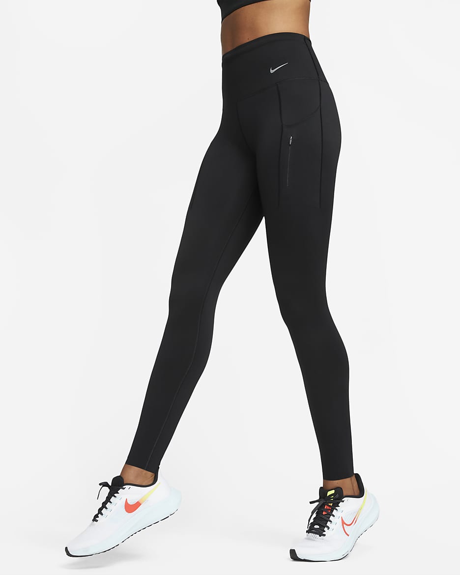 Leggings a tutta lunghezza a vita alta con tasche e sostegno elevato Nike Go – Donna - Nero/Nero