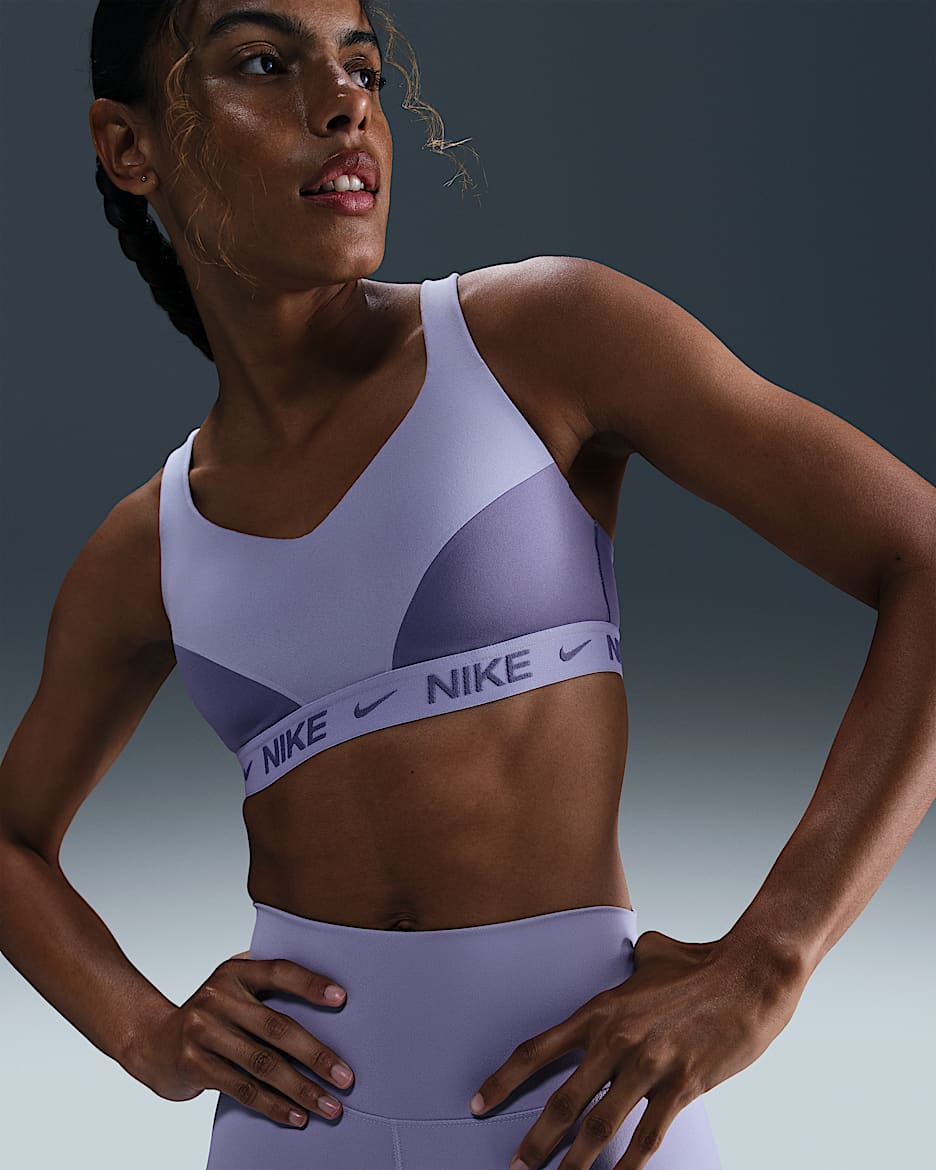 Bra deportivo ajustable acolchado para mujer Nike Indy High Support - Hielo lila/Amatista empolvado