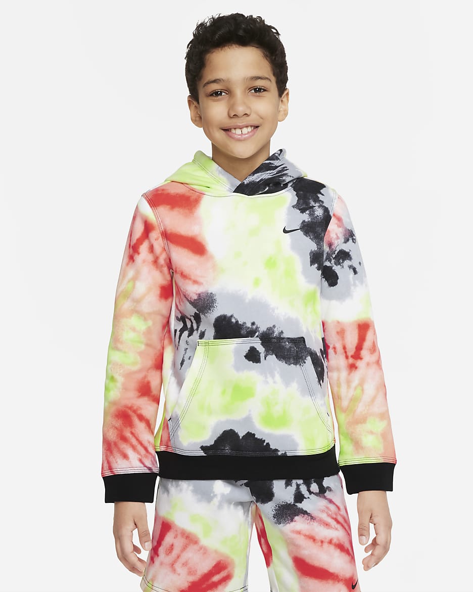 Nike Sportswear Club Big Kids' Tie-Dye Pullover Hoodie - Black