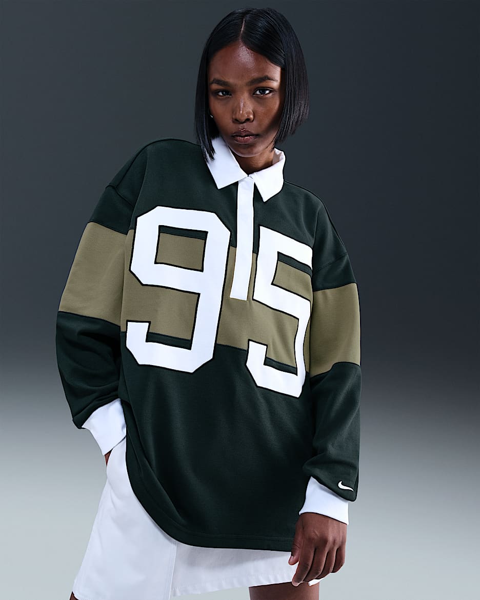 Polo à manches longues et à motif Nike Sportswear pour femme - Seaweed/Neutral Olive/Blanc/Sail