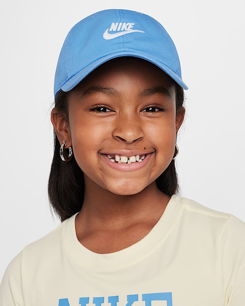 Gorra desestructurada Futura Wash para niños Nike Club - Azul extremo/Blanco