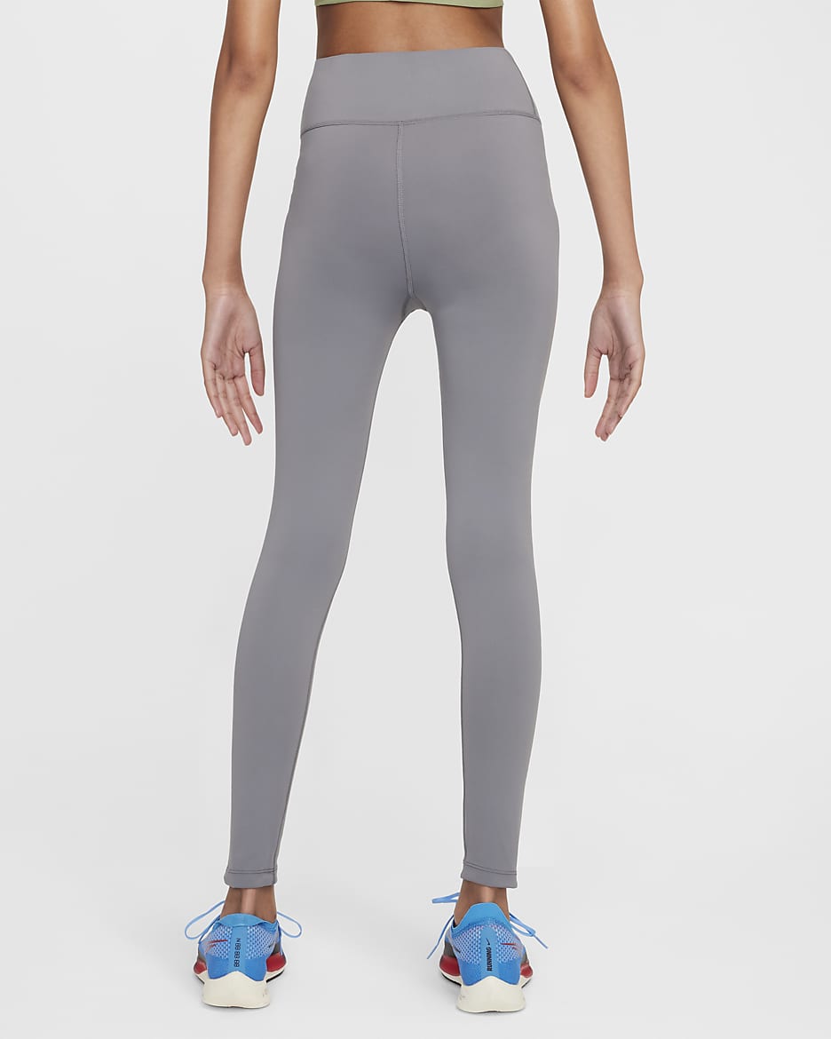 Nike One Big Kids' (Girls') Dri-FIT High-Waisted Leggings - Smoke Grey/White