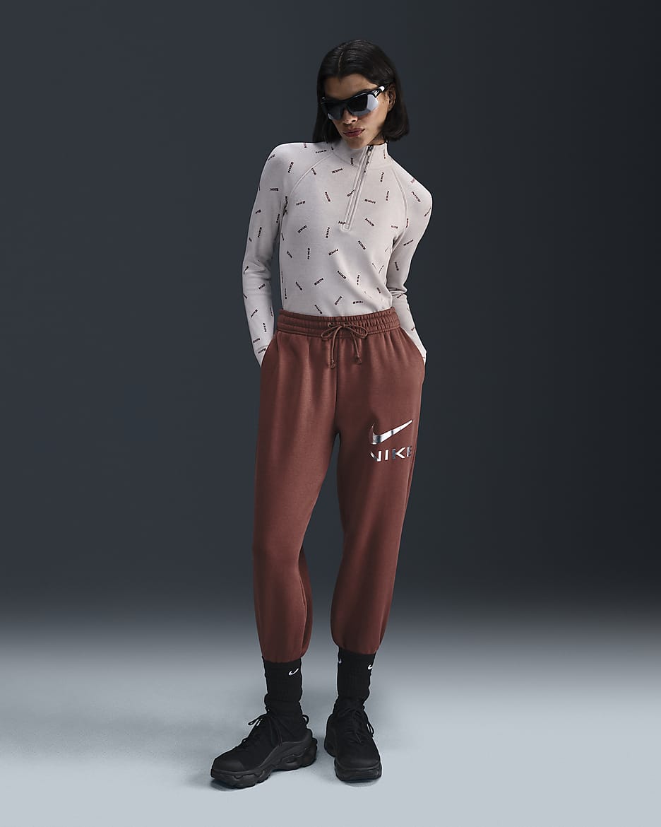 Pants oversized de tiro alto para mujer Nike Sportswear Phoenix Fleece - Rojo sepia