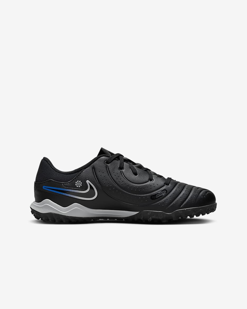 Nike Jr. Tiempo Legend 10 Academy Low Top Turf-Fußballschuh für jüngere/ältere Kinder - Schwarz/Hyper Royal/Chrome