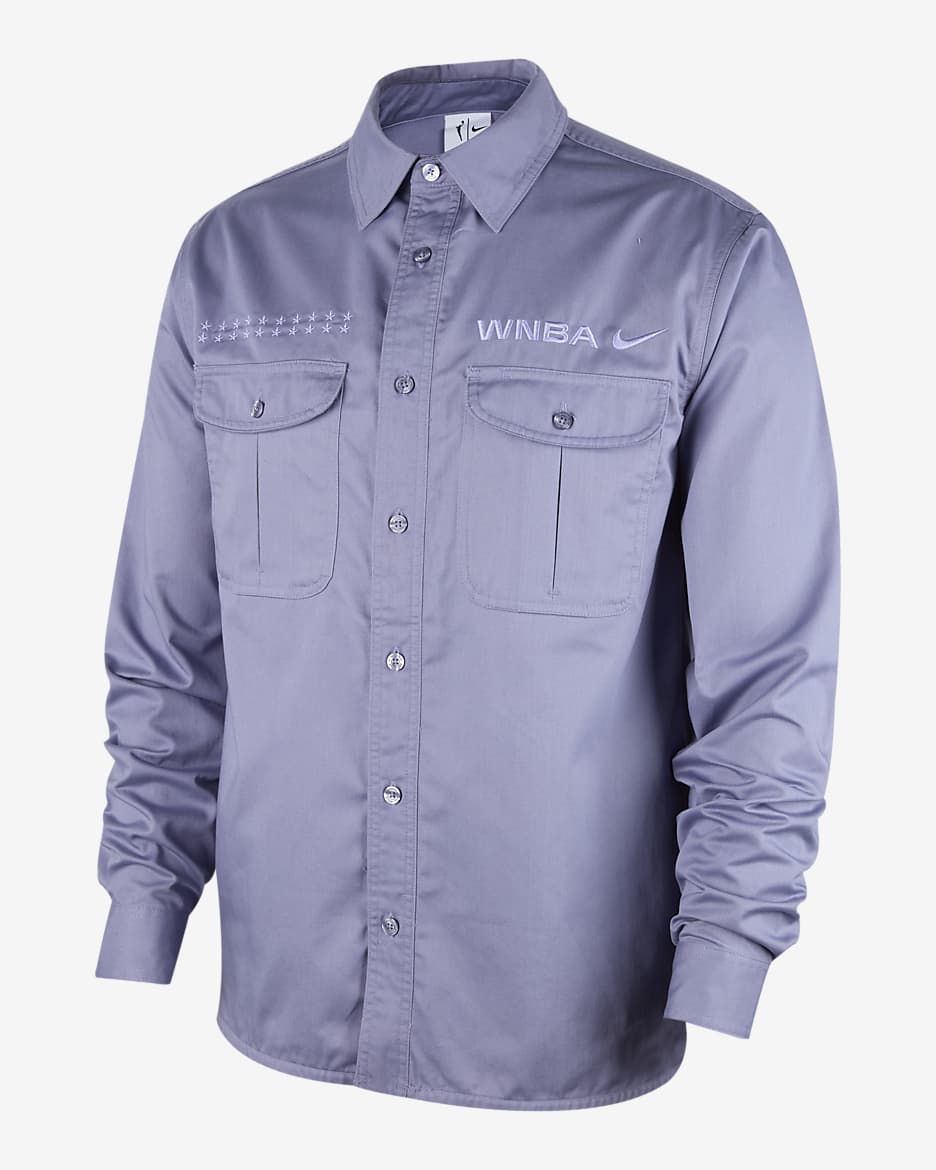 Playera de manga larga Nike de tejido Woven abotonada para hombre WNBA 2024 All-Star Weekend - Morado hierro/Morado pulso