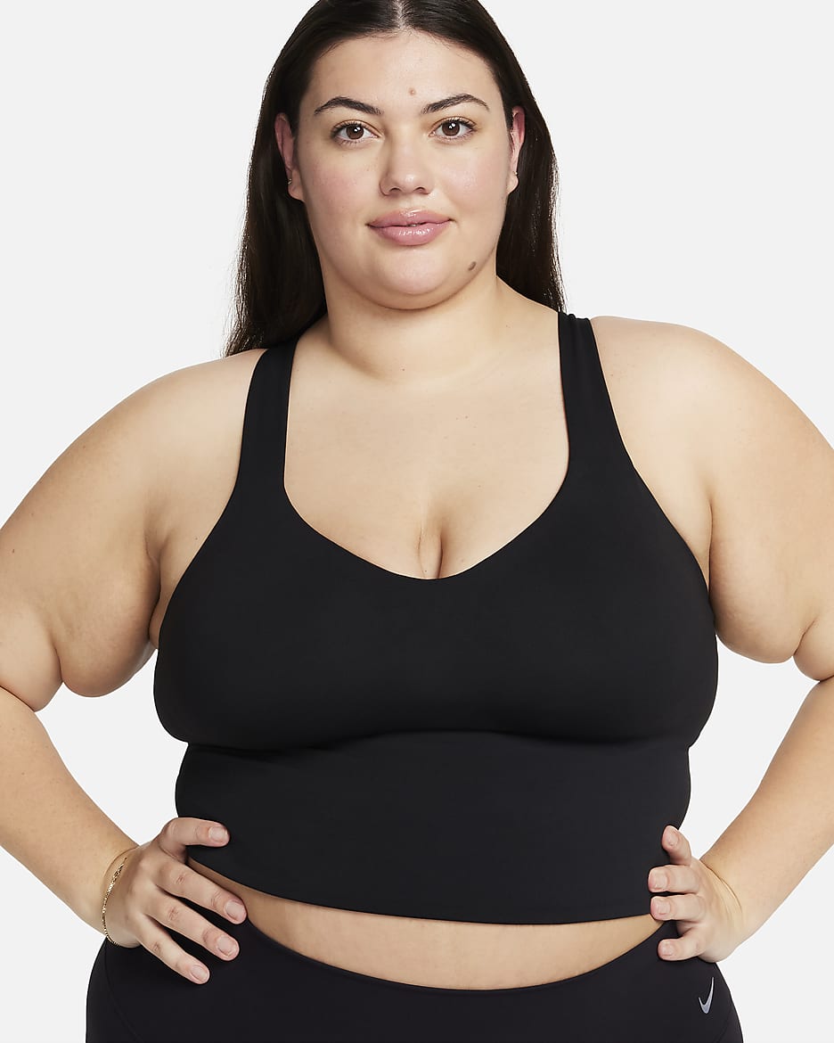 Camiseta de tirantes con bra deportivo de baja sujeción con almohadillas para mujer (talla grande) Nike Alate - Negro/Gris azulado