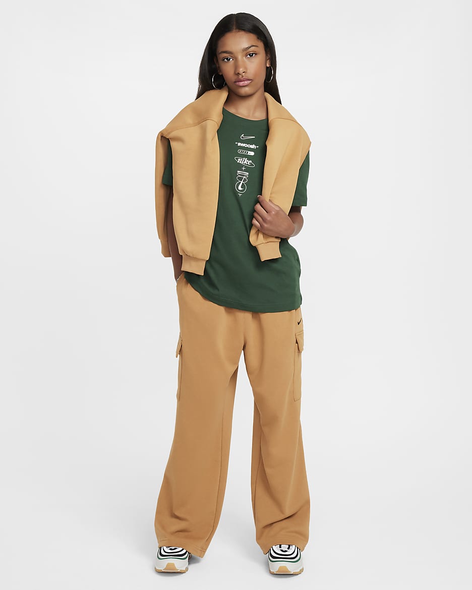 Nike Sportswear Girls' Dri-FIT Oversized Fleece Trousers - Flax