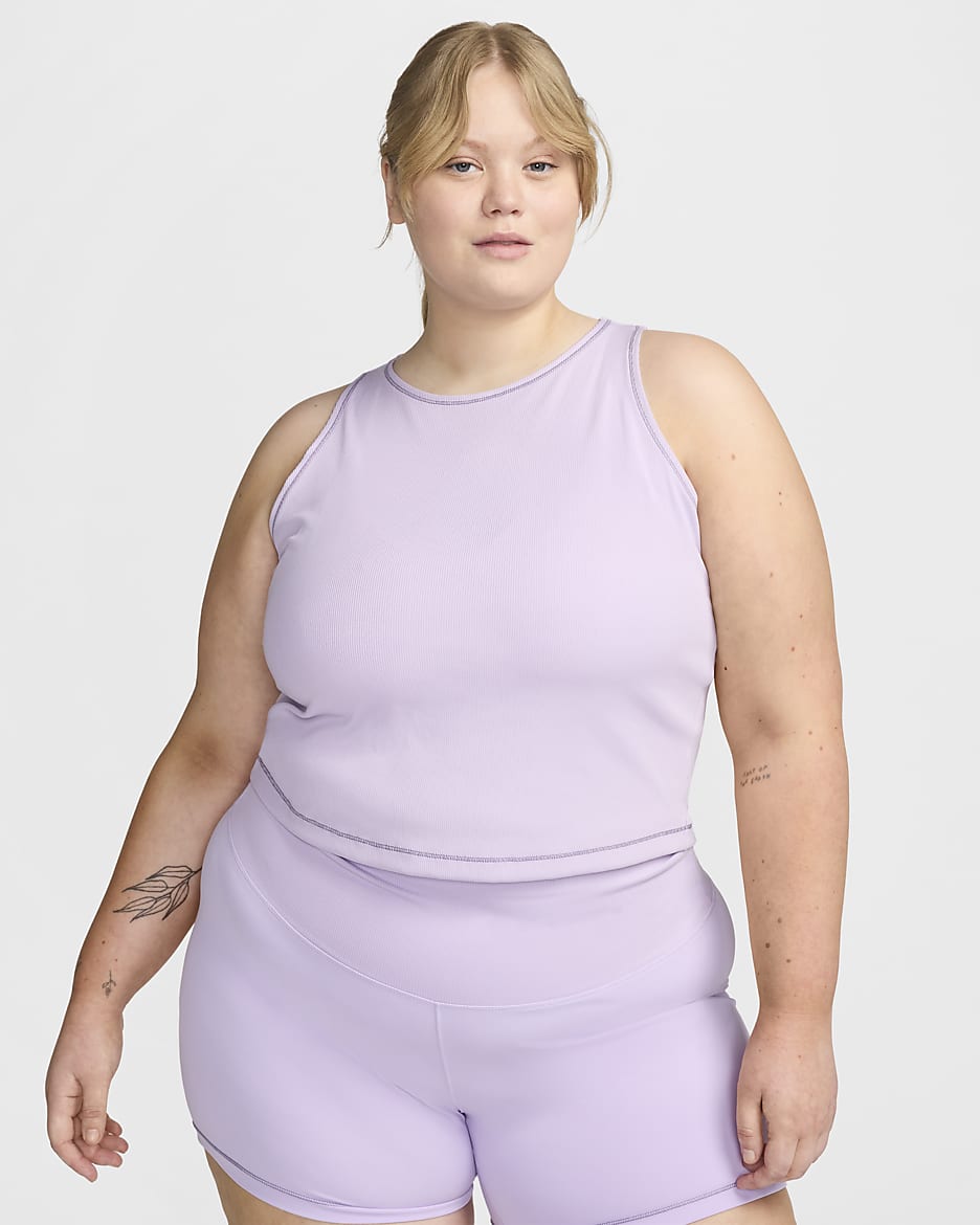 Nike One Fitted Women's Dri-FIT Ribbed Tank Top (Plus Size) - Lilac Bloom/Daybreak/White