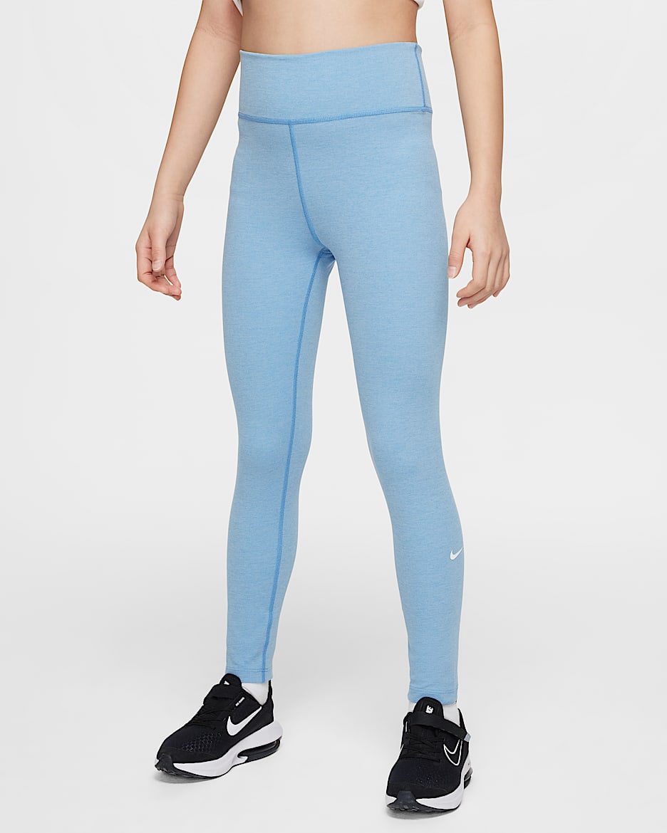 Leggings Dri-FIT de tiro alto para niña talla grande Nike One - Azul extremo/Azul militar claro/Jaspeado/Blanco