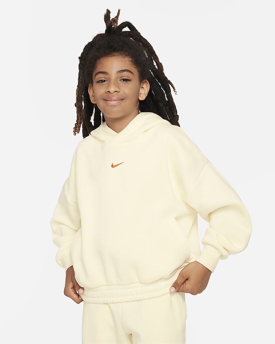 Nike Culture of Basketball Big Kids' Oversized Pullover Basketball Hoodie - Coconut Milk/Safety Orange
