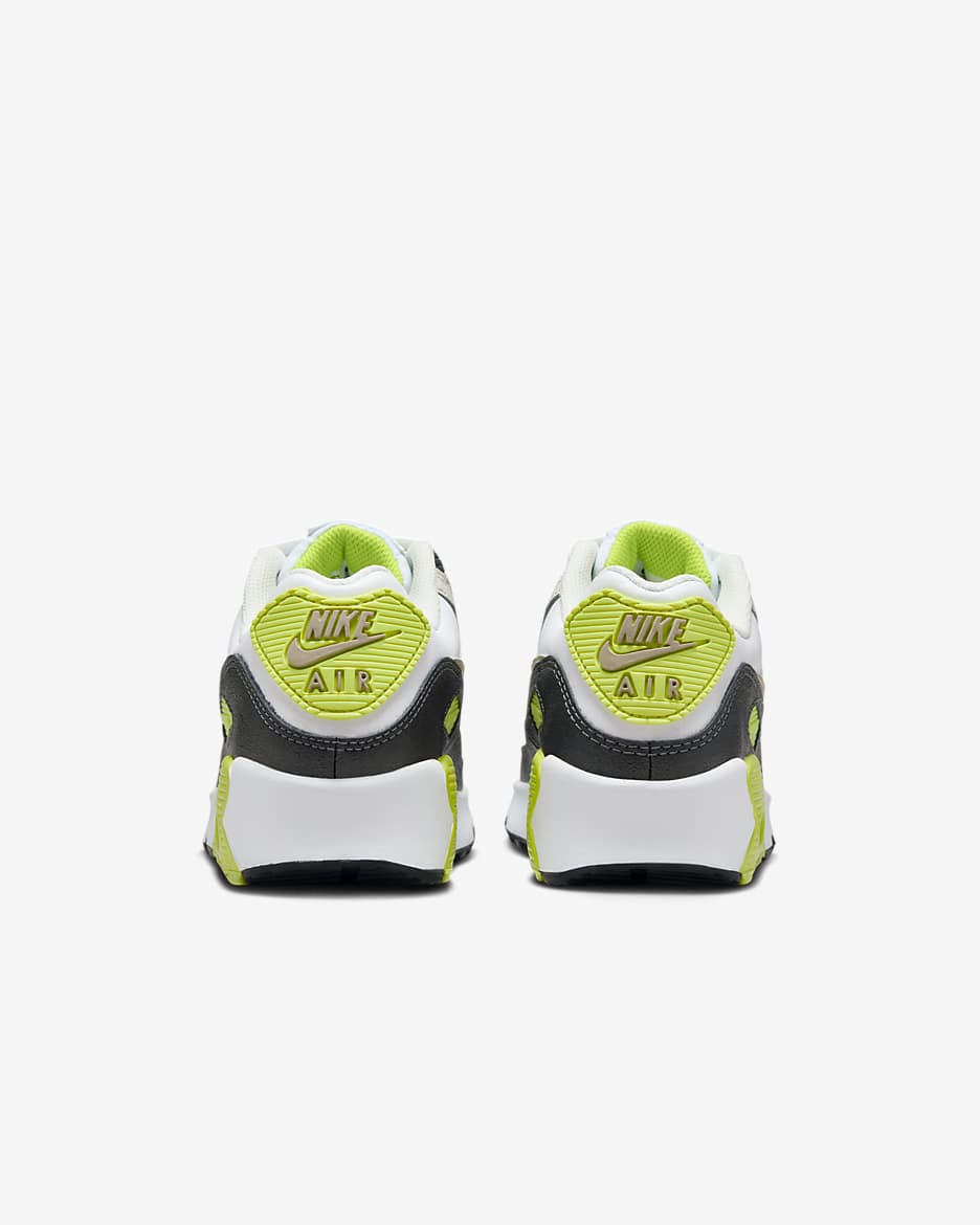 Tenis para niños grandes Nike Air Max 90 - Blanco/Cíber/Gris humo oscuro/Caqui