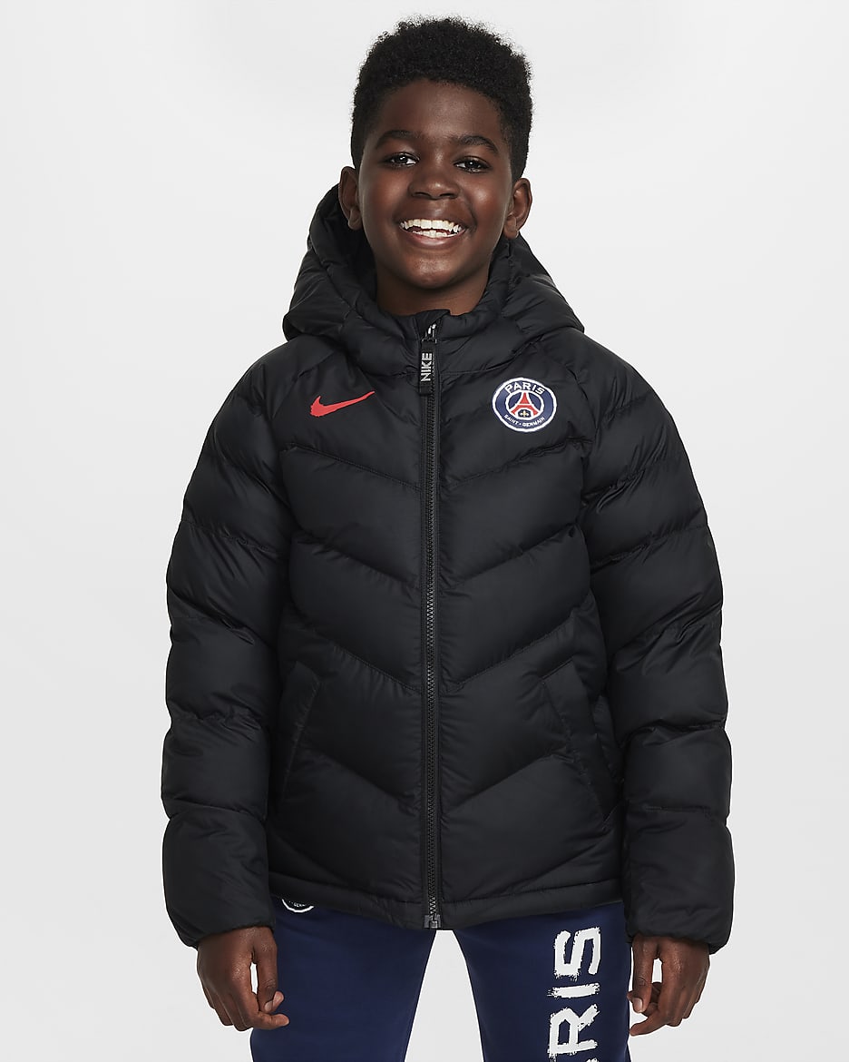 Paris Saint-Germain Older Kids' Nike Football Synthetic-Fill Hooded Jacket - Black/Black/University Red