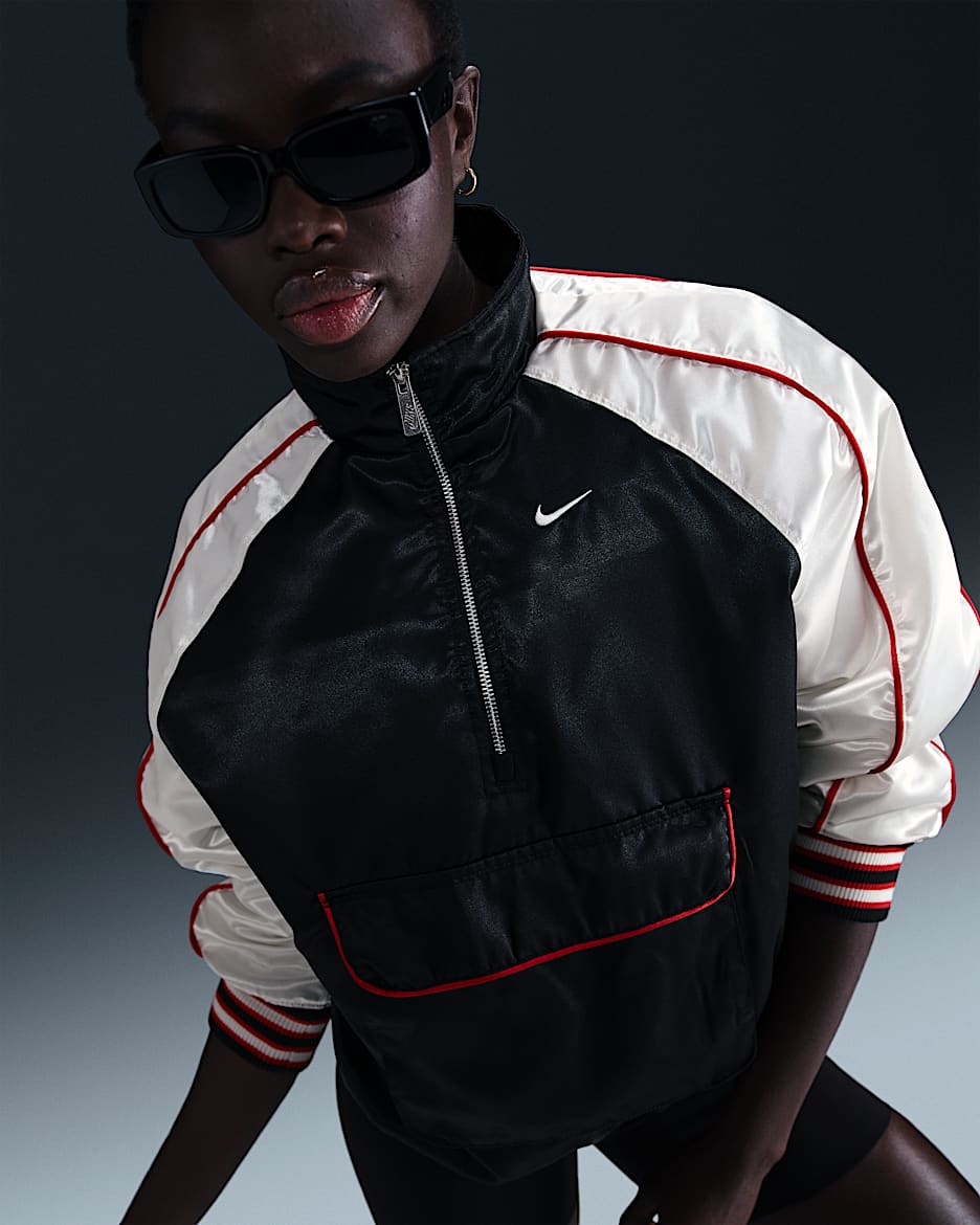 Chamarra oversized para mujer Nike Sportswear - Negro/Vela/Rojo universitario/Vela