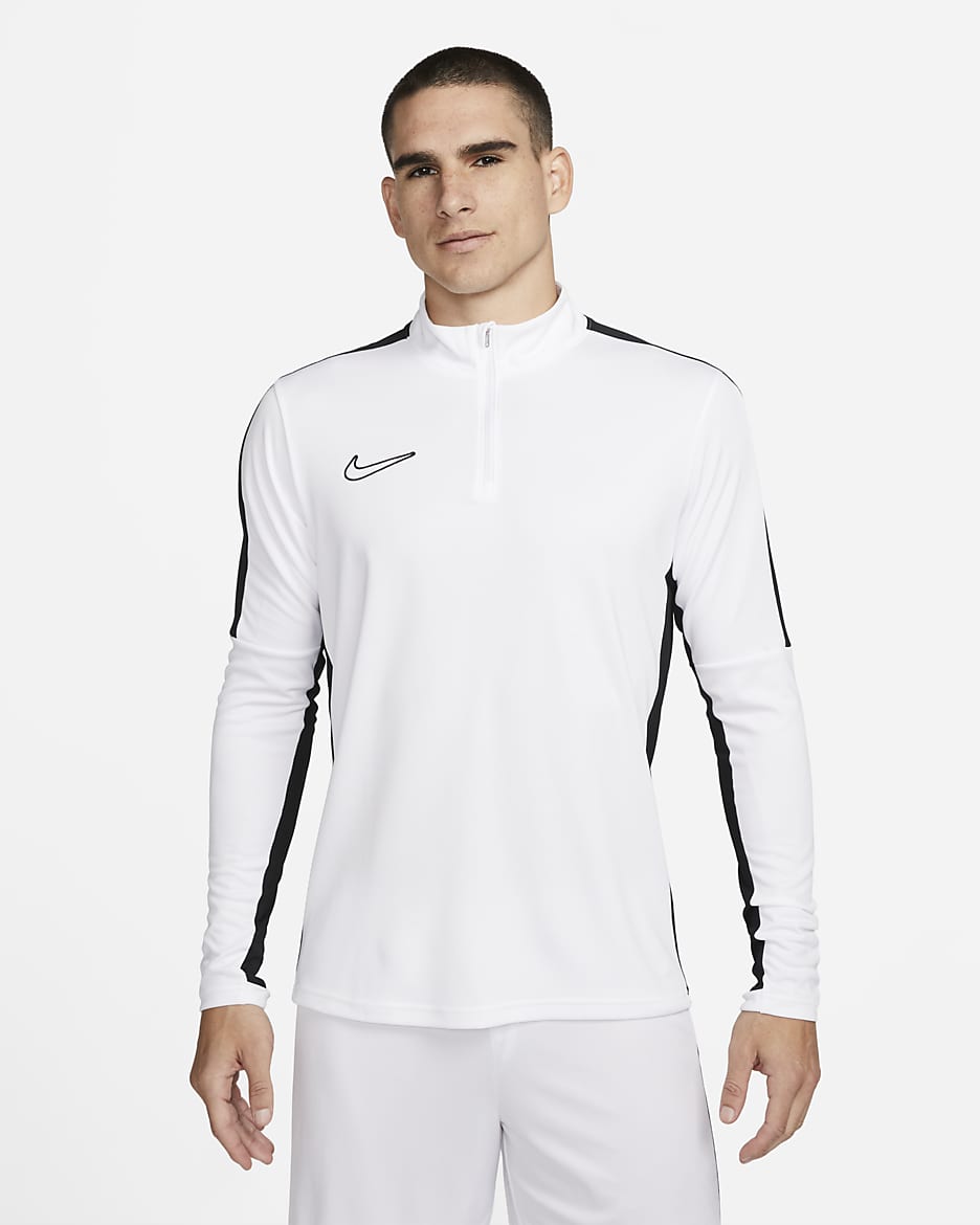 Męska koszulka piłkarska z zamkiem 1/2 Dri-FIT Nike Academy - Biel/Czerń/Czerń