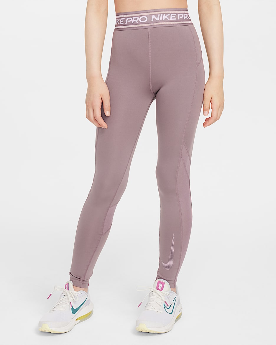 Nike Pro Girls' Mid-Rise Leggings - Taupe Grey/Doll