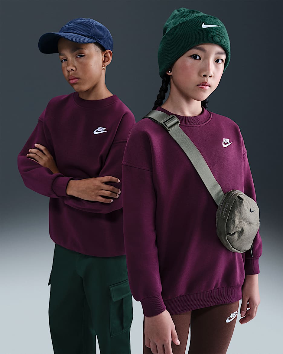 Nike Sportswear Club Fleece Big Kids' Oversized Sweatshirt - Bordeaux/White