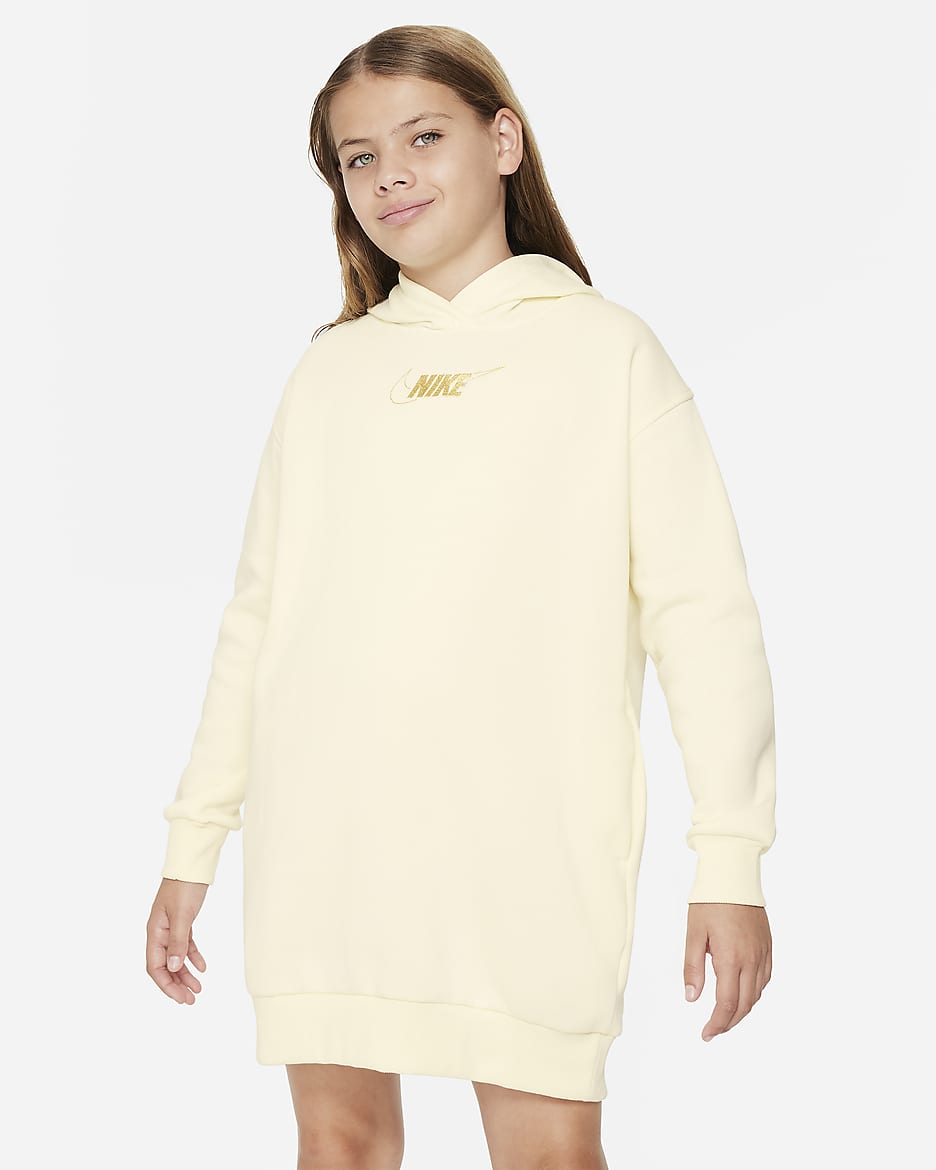 Nike Sportswear Club Fleece Big Kids' (Girls') Hoodie Dress - Coconut Milk/Metallic Gold