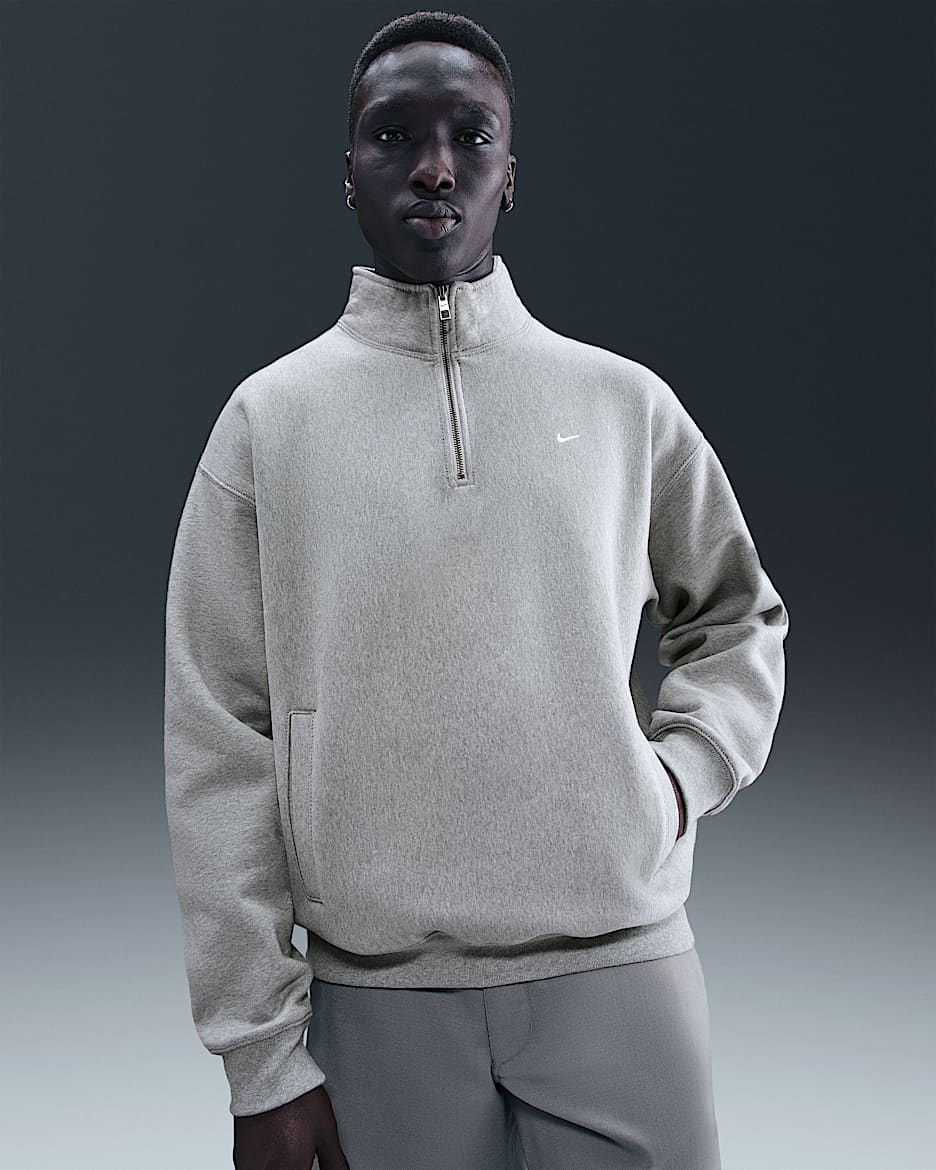 Nike Solo Swoosh Parte de arriba de tejido Fleece con cremallera de un cuarto - Hombre - Gris oscuro jaspeado/Gris oscuro jaspeado/Blanco