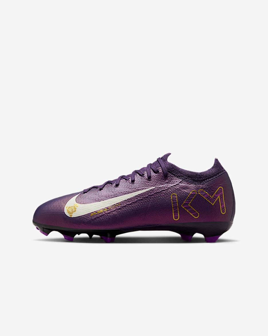 Tacos de fútbol low FG para niños talla grande Nike Jr. Mercurial Vapor 16 Pro "Kylian Mbappé" - Morado grandioso/Marfil pálido