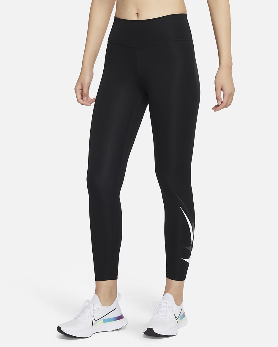 Nike Swoosh Run Women's 7/8-Length Mid-Rise Running Leggings - Black/White