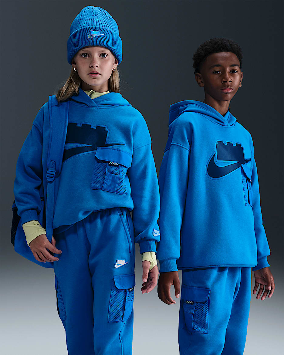Huvtröja Nike x LEGO® Collection i oversize-modell för ungdom - Cobalt Blaze/Cobalt Blaze